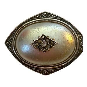 Vintage Avon Brooch/Pin Pendant Silvertone Oval White Clear Rhinestone